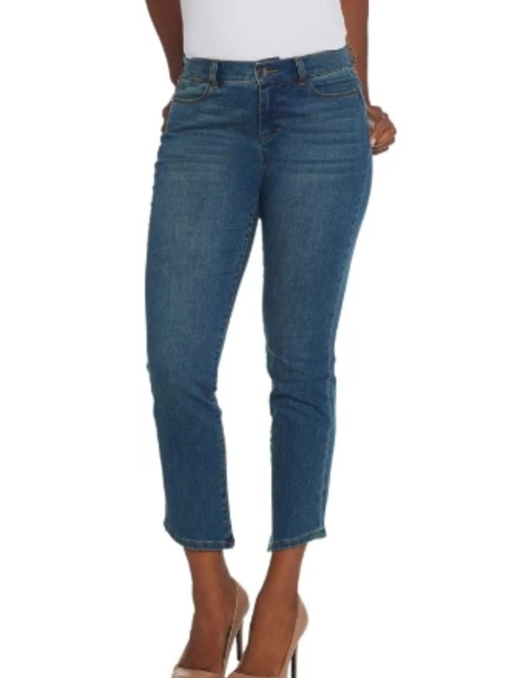 Lisa Rinna Collection Angled Hem Ankle Jean Med Wash Size 10